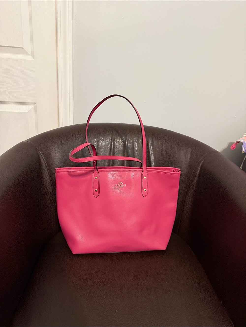 Preppy Hot pink leather Coach Tote